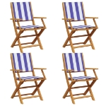 Sedie da Giardino Pieghevoli 4pz Blu e Bianco Tessuto e Legno