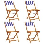 Sedie da Giardino Pieghevoli 4pz Blu e Bianco Tessuto e Legno