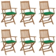 Sedie da Giardino Pieghevoli 6 pz con Cuscini Massello Acacia
