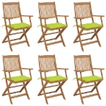 Sedie da Giardino Pieghevoli 6 pz con Cuscini Massello Acacia