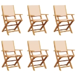 Sedie da Giardino Pieghevoli 6pz Beige Tessuto e Legno Massello