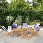 Sedie da Giardino Pieghevoli 6pz Blu e Bianco Tessuto e Legno