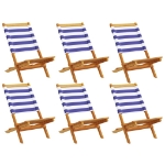 Sedie da Giardino Pieghevoli 6pz Blu e Bianco Tessuto e Legno