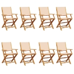 Sedie da Giardino Pieghevoli 8pz Beige Tessuto e Legno Massello