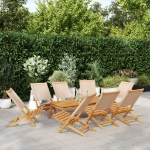 Sedie da Giardino Pieghevoli 8pz Beige Tessuto e Legno Massello