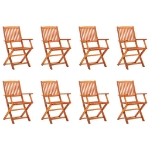 Sedie da Giardino Pieghevoli 8pz in Legno Massello di Eucalipto