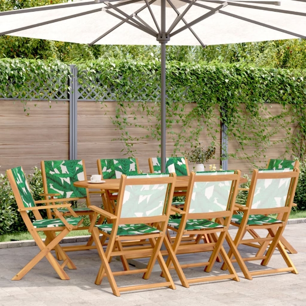 Sedie da Giardino Pieghevoli 8pz Verde Tessuto e Legno Massello