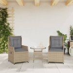 Sedie da Giardino Reclinabili 2 pz Beige Polyrattan