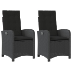 Sedie da Giardino Reclinabili 2 pz con Cuscini Nero Polyrattan