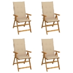 Sedie da Giardino Reclinabili 4 pz con Cuscini Massello Acacia