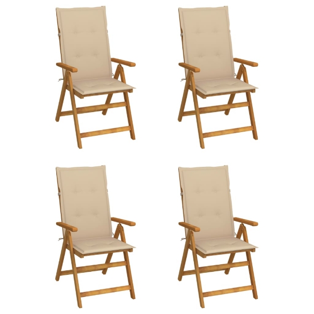 Sedie da Giardino Reclinabili 4 pz con Cuscini Massello Acacia
