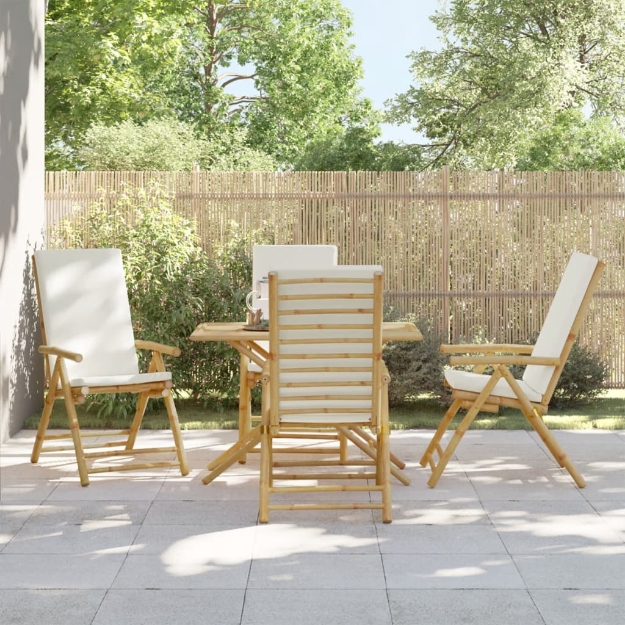 Sedie da Giardino Reclinabili 4 pz Cuscini Bianco Crema Bambù