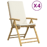 Sedie da Giardino Reclinabili 4 pz Cuscini Bianco Crema Bambù