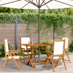 Sedie da Giardino Reclinabili 4pz Bianco Crema Tessuto e Legno