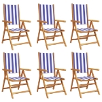 Sedie da Giardino Reclinabili 6 pz Blu e Bianco Tessuto e Legno