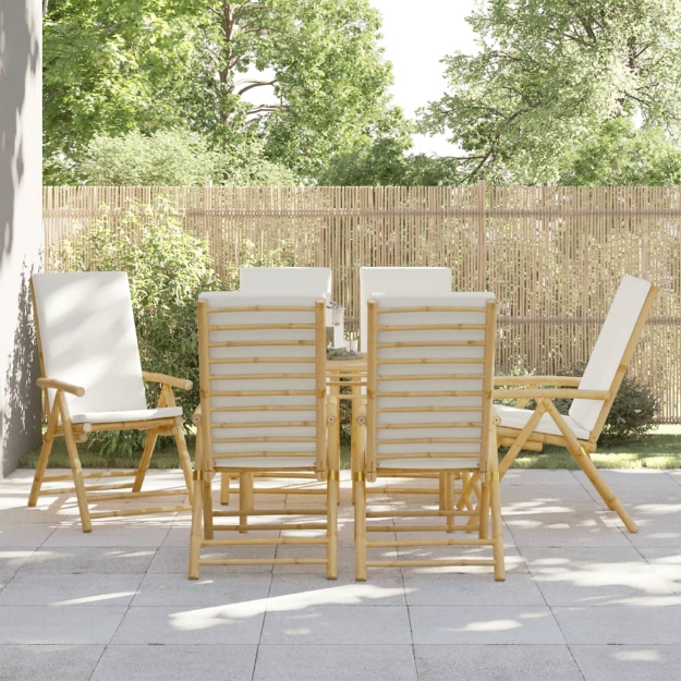 Sedie da Giardino Reclinabili 6 pz Cuscini Bianco Crema Bambù
