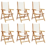 Sedie da Giardino Reclinabili 6pz Bianco Crema Tessuto e Legno