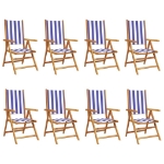 Sedie da Giardino Reclinabili 8 pz Blu e Bianco Tessuto e Legno