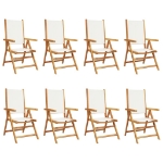 Sedie da Giardino Reclinabili 8pz Bianco Crema Tessuto e Legno
