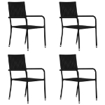 Sedie da Pranzo da Giardino 4pz Impilabili Nere in Polyrattan