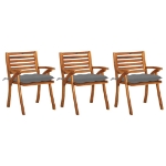 Sedie da Pranzo da Giardino con Cuscini 3 pz Massello di Acacia