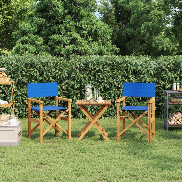 Sedie da Regista Pieghevoli 2 pz Blu in Legno Massello di Teak
