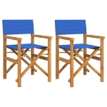 Sedie da Regista Pieghevoli 2 pz Blu in Legno Massello di Teak