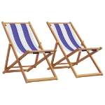 Sedie da Spiaggia Pieghevoli 2 pz Blu e Bianco Tessuto e Legno