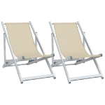 Sedie da Spiaggia Pieghevoli 2 pz Crema Alluminio e Textilene