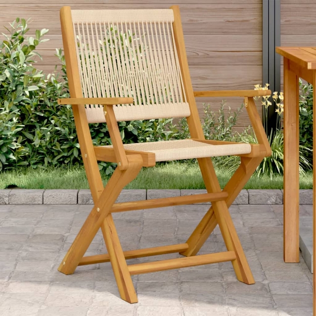 Sedie Giardino 2 pz Beige Legno Massello Acacia e Polipropilene