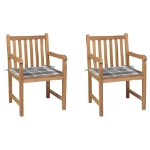 Sedie Giardino 2 pz con Cuscini Grigi a Quadri Legno di Teak