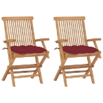 Sedie Giardino 2 pz con Cuscini Rosso Vino Legno Massello Teak