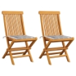Sedie Giardino 2 pz con Cuscino Grigio a Quadri Massello di Teak