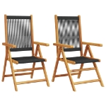 Sedie Giardino 2 pz Nere Legno Massello Acacia e Polipropilene