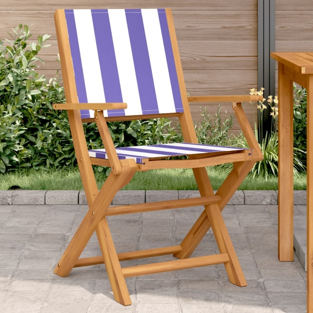 Sedie Giardino 2pz Blu e Bianco Legno Massello Acacia e Tessuto