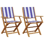 Sedie Giardino 2pz Blu e Bianco Legno Massello Acacia e Tessuto