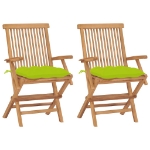 Sedie Giardino 2pz con Cuscini Verde Chiaro Legno Massello Teak