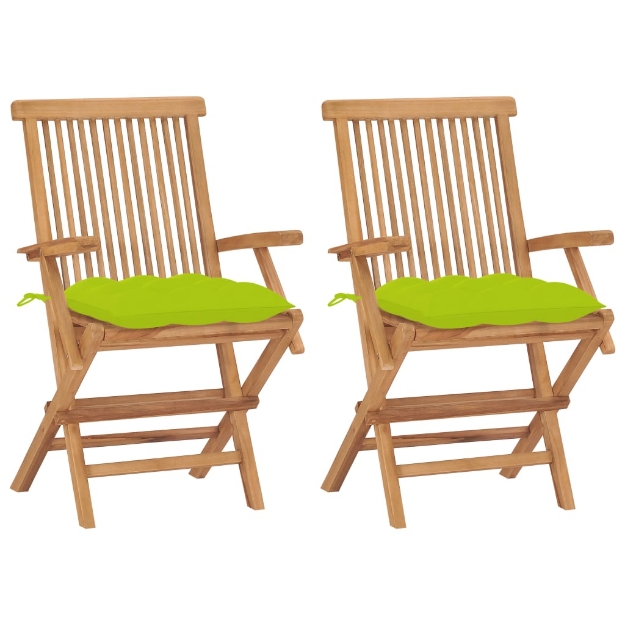 Sedie Giardino 2pz con Cuscini Verde Chiaro Legno Massello Teak