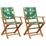 Sedie Giardino 2pz Motivo Foglia Legno Massello Acacia Tessuto