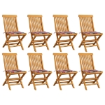Sedie Giardino 8 pz con Cuscini Rossi a Quadri Massello di Teak