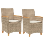 Sedie Giardino con Cuscini 2 pz Beige Polyrattan Legno Massello