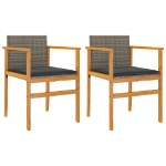 Sedie Giardino con Cuscini 2pz Grigie Polyrattan Legno Massello