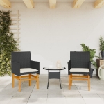 Sedie Giardino con Cuscini 2pz Nere Polyrattan e Legno Massello