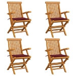 Sedie Giardino con Cuscini Rosso Vino 4 pz Legno Massello Teak