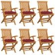 Sedie Giardino con Cuscini Rosso Vino 6 pz Legno Massello Teak
