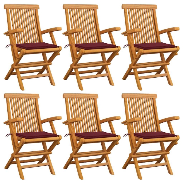 Sedie Giardino con Cuscini Rosso Vino 6 pz Legno Massello Teak