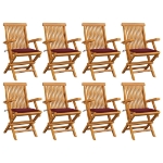 Sedie Giardino con Cuscini Rosso Vino 8 pz Legno Massello Teak