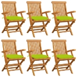 Sedie Giardino con Cuscini Verde Chiaro 6pz Legno Massello Teak