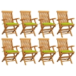 Sedie Giardino con Cuscini Verde Chiaro 8pz Legno Massello Teak