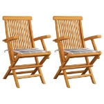 Sedie Giardino Cuscini Motivo Quadri Grigio 2pz Massello Teak